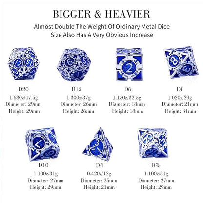 RULE DND Dice Set Metal Blue Solid Weighted D&D Dungeons & Dragons Polyhedral - Image 6