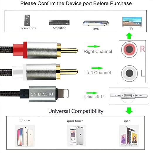 RCA Audio Cable, iOS Phone to 2 Male RCA Stereo Audio Y-Adapter - Image 3