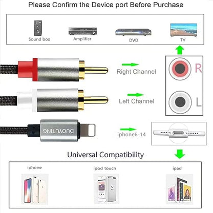 RCA Audio Cable, iOS Phone to 2 Male RCA Stereo Audio Y-Adapter - Image 3