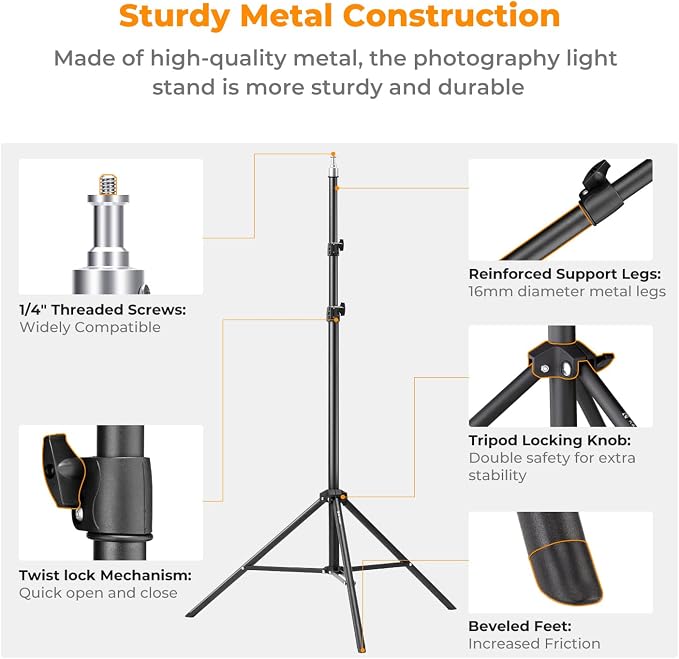 K&F Concept Light Stand for Photography, 6.5ft/2M Portable Extendable Photo - Image 3