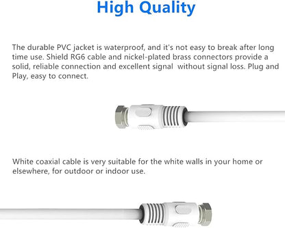 Short Coaxial Cable, 1ft White Coax Cable 0.3m RG6 F Male to Male Connector - Image 4