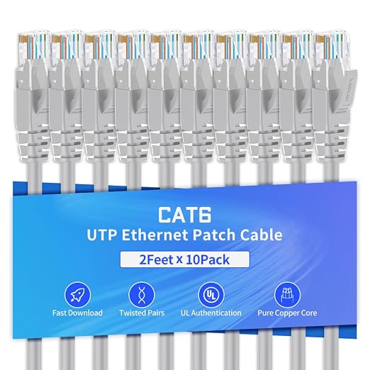 Cat6 Ethernet Cable 2 Feet 10 Pack Network RJ45 Cat6 Internet Patch Cable by XANHAM