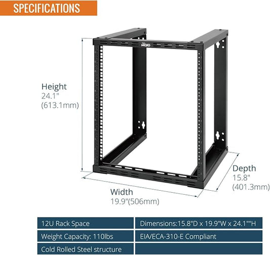 Tecmojo 12U Wall Mount Rack, Wall Mount Network Rack 15.8in Depth, Open Frame - Image 2