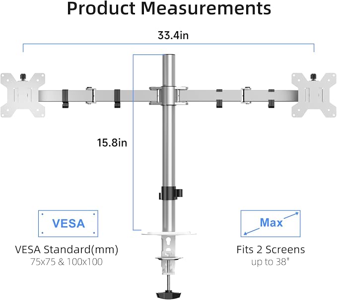 Suptek Dual Monitor Desk Mount, Adjustable Dual Monitor Arm - Image 2