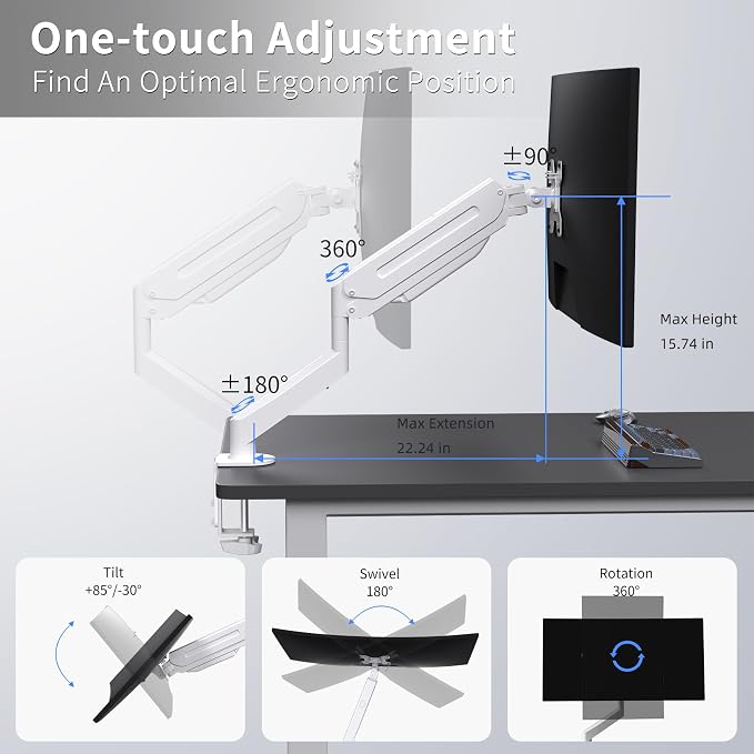 Suptek Single Monitor Mount Adjustable Gas Spring Monitor Arm Desk Mount Stand - Image 2