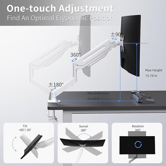 Suptek Single Monitor Mount Adjustable Gas Spring Monitor Arm Desk Mount Stand - Image 2