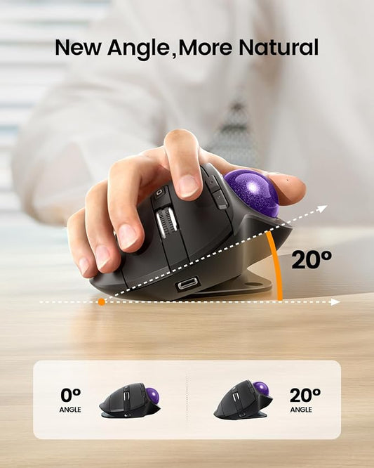 ProtoArc Wireless Trackball Mouse, EM01 NL Ergonomic Bluetooth Rollerball Thumb - Image 2