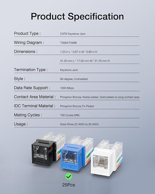 VCELINK RJ45 Cat6 Keystone Jacks - Image 9