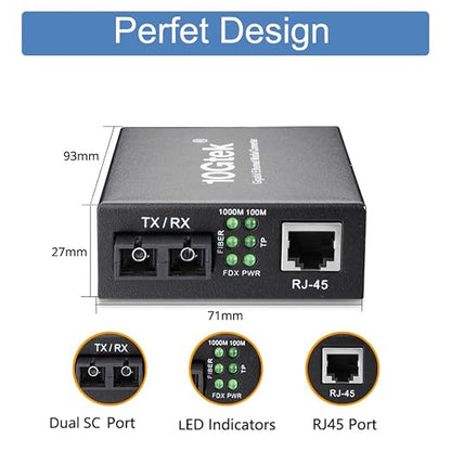 2PCS Gigabit SC to RJ45 Fiber Media Converter, Single Mode to Ethernet - Image 5