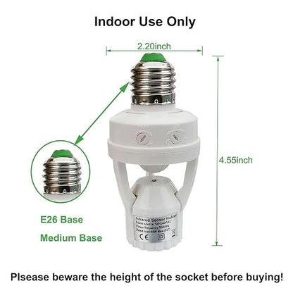 PIR Motion Sensor Light Socket, E26/E27 Smart Lamp Bulb Holder Adapter Auto - Image 3
