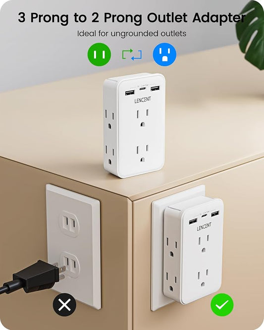LENCENT 2 to 3 Prong Outlet Adapter, 2 Prong Power Strip - Image 2