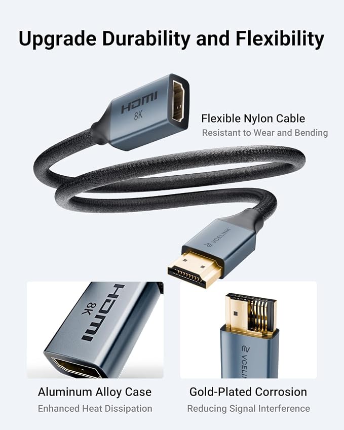 VCELINK 8K Short HDMI Extender Cable 0.6 FT Ideal - Image 6