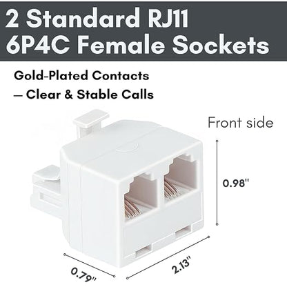Phone Line Splitter, 2 Pack RJ11 6P4C Telephone Jack Adapter 1 Male to Dual - Image 6