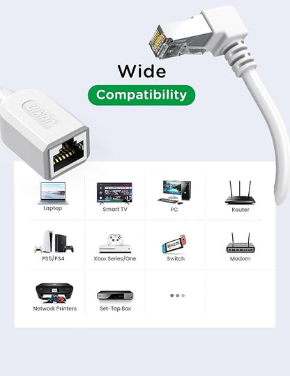 2Pack 90 Degree CAT6 Ethernet Extension Cable White Short Cat 6 Cable Extender - Image 8