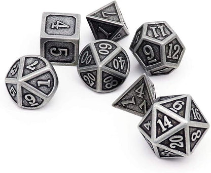 Haxtec Antique Iron Metal DND Dice Set Silver D&D Polyhedral Dice W/PU Leather - Image 7