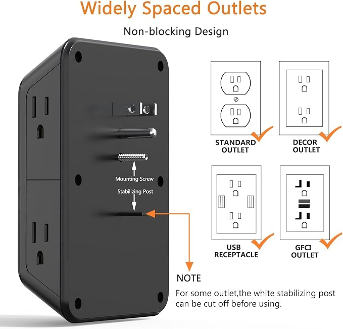 Surge Protector Outlet Extender, 6 Outlet Extender - Image 6