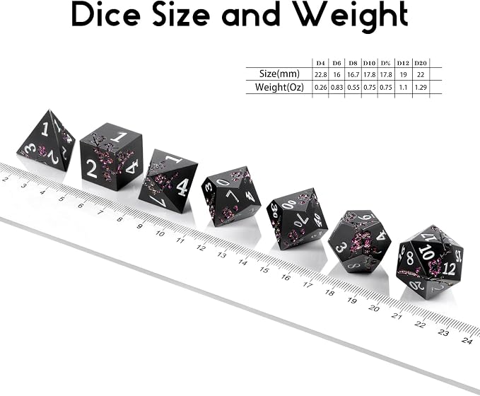 Glitter Purple Metal D&D Dice, DNDND 7 PCS Flower Metallic DND Dice Set - Image 7