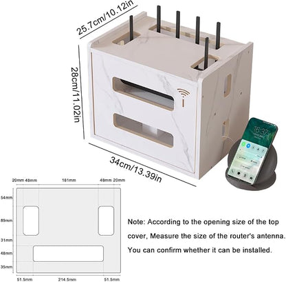 Wooden Router Shelf, Desktop WiFi Router Storage Box Modem Rack Cover Power - Image 2