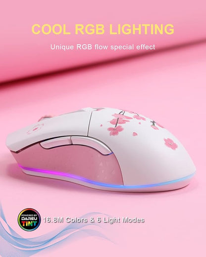 DAREU Sakura Pink Wireless Wired Gaming Mouse, Dual-Mode Rechargeable 6 - Image 2