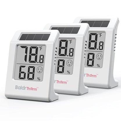 BaldrTherm Humidity Thermometer Meters, Solar-Powered Indoor Temperature Sensor by BaldrTherm