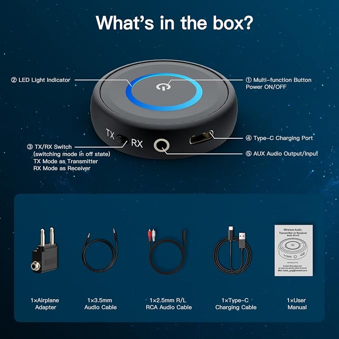 Bluetooth 5.3 Transmitter for TV/Airplane, 2-in-1 Bluetooth Transmitter - Image 9