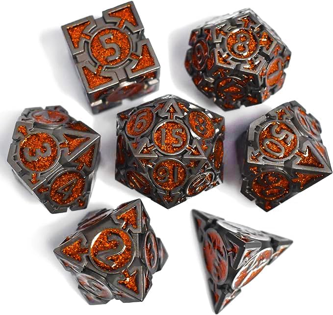 RULE DICE DND Metal Dice Set, Dungeons and Dragons D&D Dice Set, 7 die Metal by RULEDICE