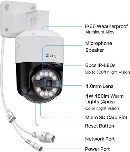 ZOSI 2 x C296 5MP 3K PoE PT Add-on Camera Outdoor - Image 6