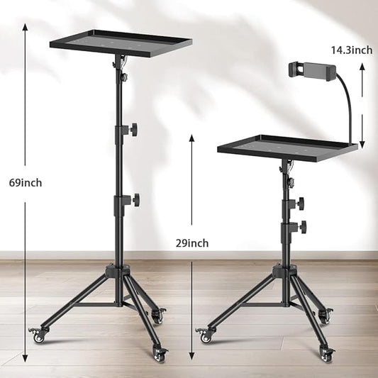 Projector Stand with Wheels, Laptop Tripod from 29" to 69" with Mouse Tray - Image 2