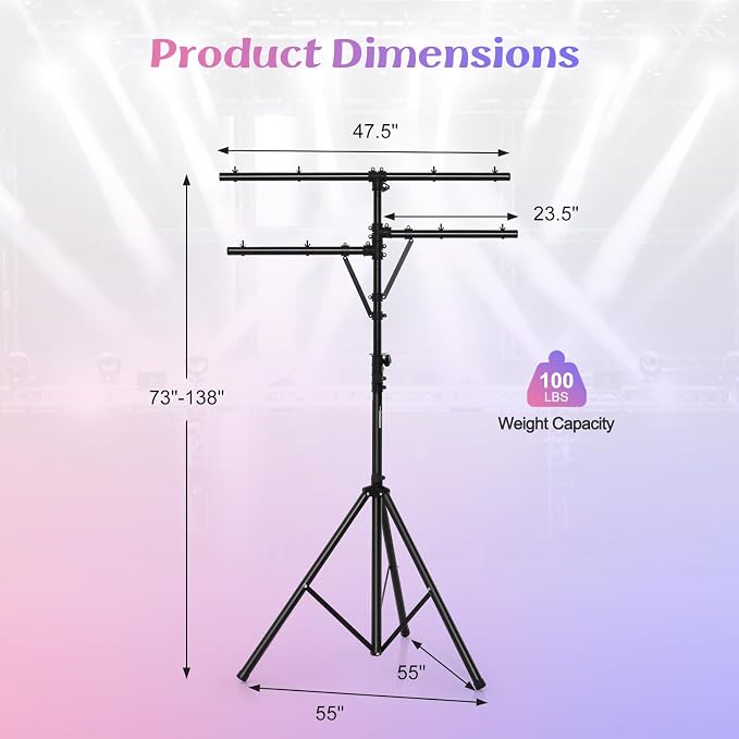 S AFSTAR Pro Audio Tripod, Portable T Bar Lighting Stand w/ 100 LBS Capacity - Image 6
