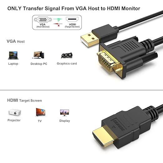 BENFEI VGA to HDMI Cable with Audio, 6 Feet 1080P Cable from VGA - Image 3