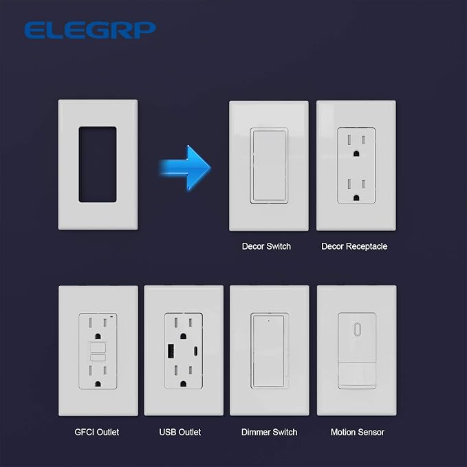 ELEGRP 1-Gang Glossy White Screwless Decorator Wall Plates, Standard Size - Image 5