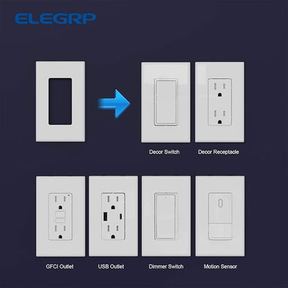 ELEGRP 1-Gang Glossy White Screwless Decorator Wall Plates, Standard Size - Image 5