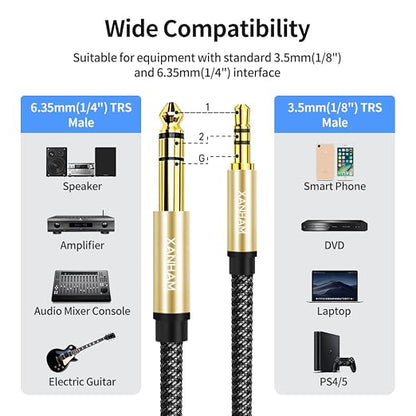 3.5mm to 1/4 Stereo Audio Cable 10 Feet /3M, 1/8" to 6.35mm 1/4" TRS Male Aux - Image 2