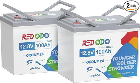 Redodo 2 Pack 12V 100Ah Group 24 Battery, 1280Wh Deep Cycle LiFePO4 Battery by PrimeDayRedodoSaveup55