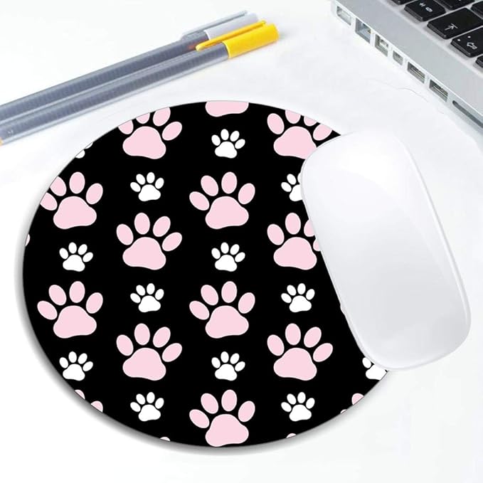 Puppy Paws Dog Traces Animal Paws Pink Mouse Pad Round Non-Slip Rubber Mousepad - Image 5