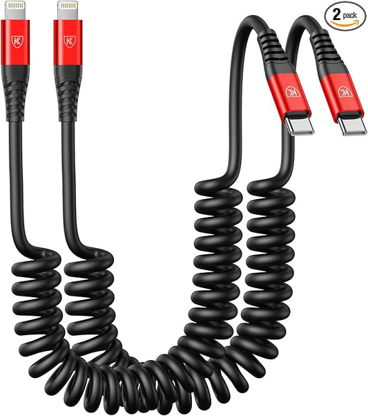 KIYODA USB C to Lightning Cable 6FT 2Pack, Coiled iPhone Charger USB C Fast by KIYODA