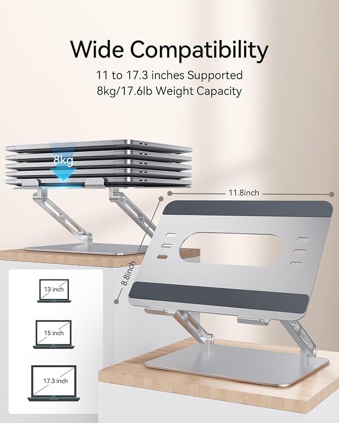 Foldable Aluminum Laptop Stand for 10-17.3" Laptops, Height Adjustable Portable - Image 6