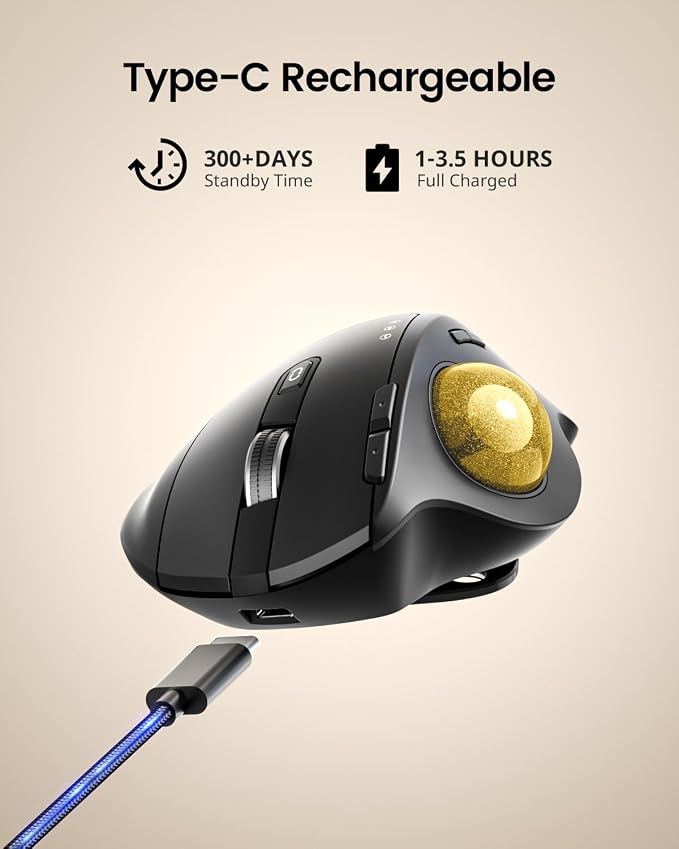 ProtoArc Wireless Trackball Mouse, EM01 NL Ergonomic Bluetooth Rollerball Thumb - Image 7