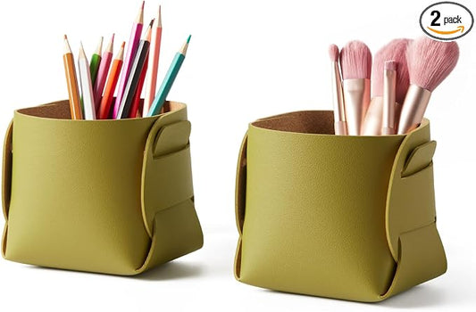 HOMIEAZICOZI 2-Pack Cork Leather Desk Accessories Storage by HOMIEAZICOZI