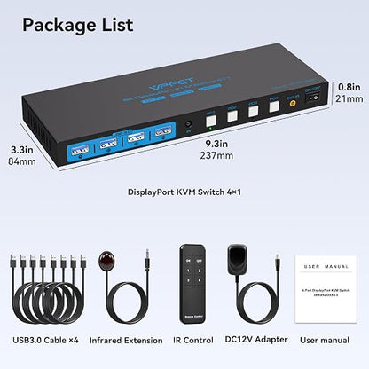 8K@60Hz DisplayPort KVM Switch 4 Computers 1 Monitor USB3.0 4K120Hz 4 Ports DP - Image 7