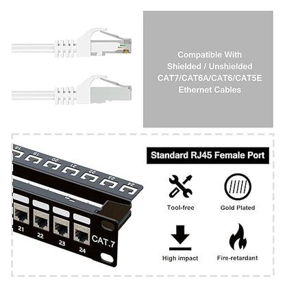 iwillink 10Gbps Cat7 Patch Panel 24 Port, RJ45 Through Coupler 1U Shielded - Image 3