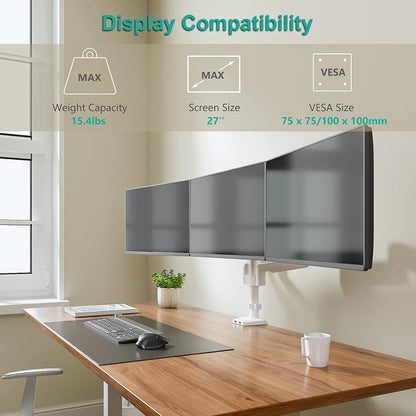 WALI White Triple Monitor Mount, 3 Monitor Desk Mount - Image 3