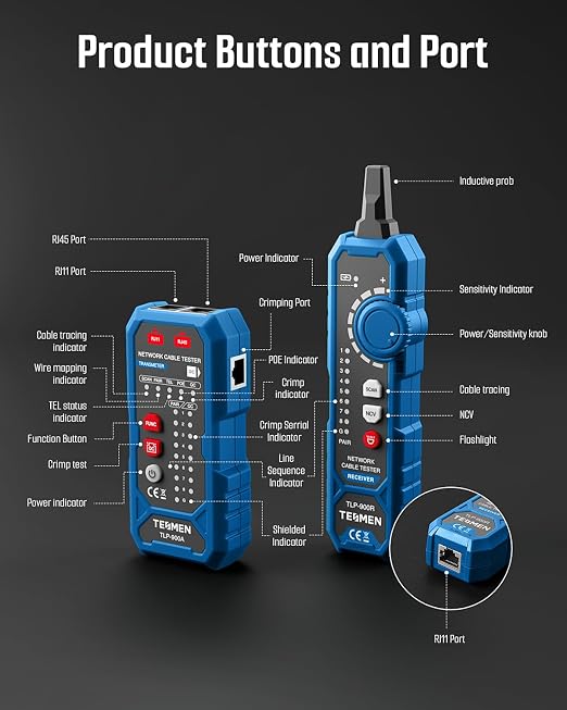 TESMEN TLP-900AR Network Cable Tester, Continuity, RJ11 RJ45, - Image 8