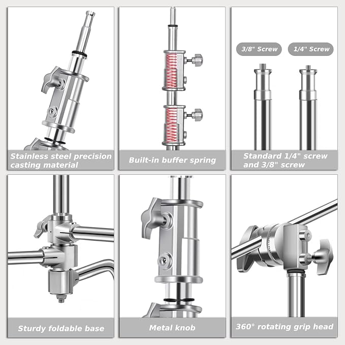Heavy Duty C Stand with Boom Arm, Stainless Steel Heavy Duty Photography Light - Image 2