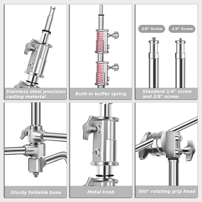 Heavy Duty C Stand with Boom Arm, Stainless Steel Heavy Duty Photography Light - Image 2
