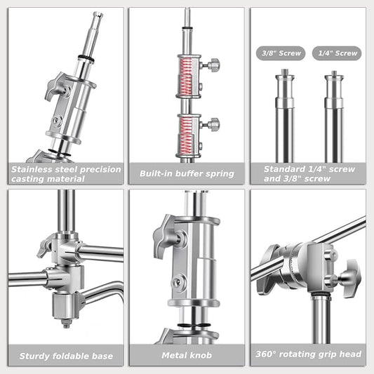Heavy Duty C Stand with Boom Arm, Stainless Steel Heavy Duty Photography Light - Image 2