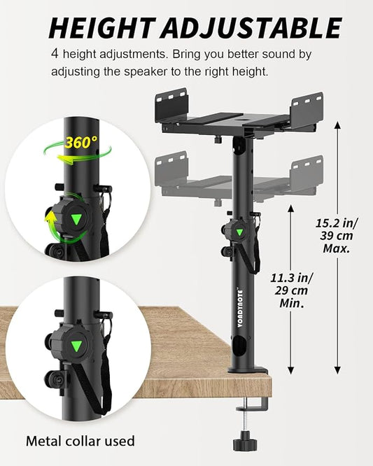 Set of 2 Dual Side Clamping Studio Monitor Stands Desktop Clamp Speaker Stands - Image 2