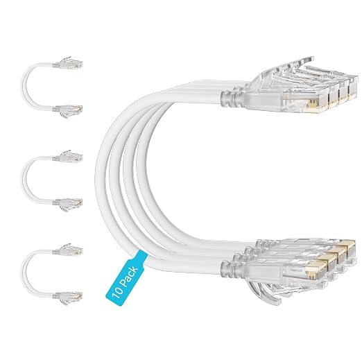 Cat6 Slim Patch Cables 7 Feet 10-Pack White, Cat6a Patch Cables 10Gbps 550MHz by Unknown