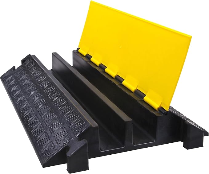 2 Large Channels Rubber Floor Cable Protector Ramp, Heavy-Duty Floor Cable Wire by OranLite