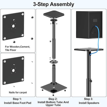 MOUNTUP Universal Speaker Stands Pair 28.3" to 37.4" Height Adjustable Floor - Image 8